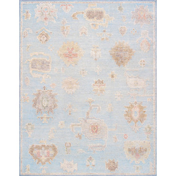 Pasargad Home Oushak 9' x 12' Hand-Knotted Wool Light Blue Rug