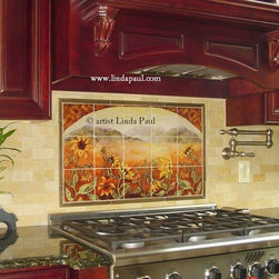 Sunflower Kitchen Back Splash Tile Mural of Sunflowers - Tuscan Colors - Tile Murals