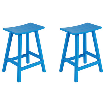 WestinTrends 2PC 24" Outdoor Adirondack Backless Counter Stool Set, Pacific Blue