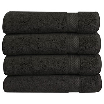 A1HC Bath Towel 4-Piece Set, 100% Ring Spun Cotton, Quick Dry, Super Soft, Black Onyx, 4 Piece Bath Towel (30x54)