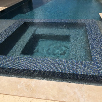Spring Area Geometric Pool with FireWall & WaterFeature Planters