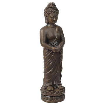 LuxenHome Brown MgO Meditative Standing Buddha Garden Statue