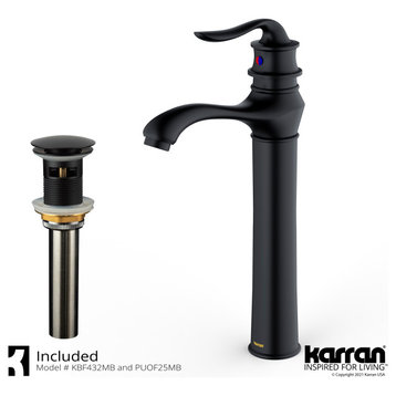 Karran KBF432 1-Hole 1-Handle Vessel Faucet With Pop-up Drain, Matte Black