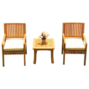 3-Piece Outdoor Patio Teak Dining Set: 18" Giva Side Table, 2 Maldives Arm Chair
