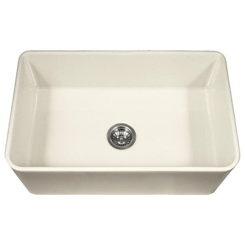 Houzer Platus Series 33" Apron-Front Fireclay Single Bowl Kitchen Sink, Biscuit