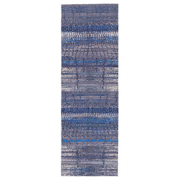 Myrrin Contemporary Machine Washable Gray/Blue Rug, 2'7"x8' Runner