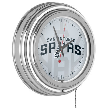 NBA Chrome Double Rung Neon Clock, Fade, San Antonio Spurs