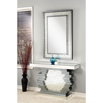 Wood And Mirror Console Table With Studded Faux Crystals Black And Clear