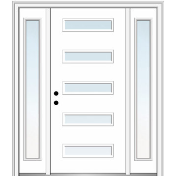 64"x80" 5 Lites Clear Right-Hand Inswing Primed Fiberglass Door, 4-9/16"