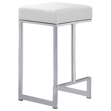 Jakob Backless 25" Counter Height Stool, Stainless Steel, Set of 2, White
