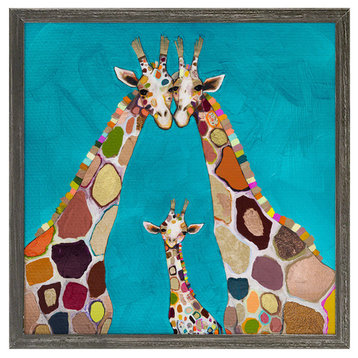 "Giraffe Family in Turquoise" Mini Framed Canvas by Eli Halpin