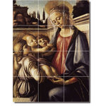 Picture-Tiles.com - Sandro Botticelli Religious Painting Ceramic Tile Mural #93, 36"x48" - Mural Title: Madonna And Child And Two Angels