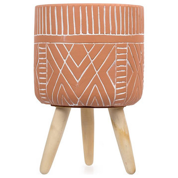 Truu Design Orange Ceramic Terracotta Planter with Wooden Legs