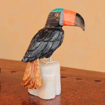 Colorful Toucan Onyx and Jasper Sculpture