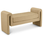 Meridian Furniture - Sloan Velvet Upholstered Bench, Camel, 51" Wide - Place this lovely Sloan velvet bench wherever you want a chic and elegant spot to rest a spell and take a load off. Contemporary from top to bottom, this bench comes upholstered in camel velvet material for a luxurious feel against the skin, adding to the comfortable feel of the bench's thickly padded cushion. A backless design gives the bench an uber modern look that's well suited for your entryway, bedroom or elsewhere.