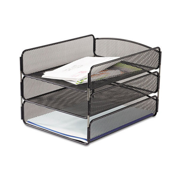 Desk Tray, Three Tiers, Steel Mesh, Letter, Black