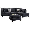 Modern Contemporary Sectional Sofa and Ottoman Set, Black
