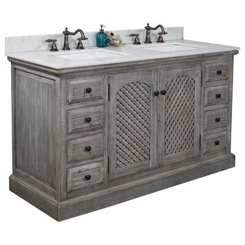 61" Rustic Solid Fir Sink Vanity, Gray, No Faucet