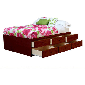 Queen Storage Bed, 12 Drawers, Natural Teak