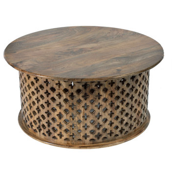 Jali Cutting Mango Wood Coffee Table Set Of 2 Brown