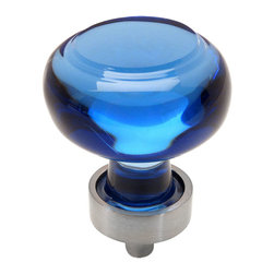 Cosmas - Cosmas 6355SN-BL Satin Nickel Cabinet Round Knob, Set of 10, Glass, Blue - Cabinet And Drawer Knobs