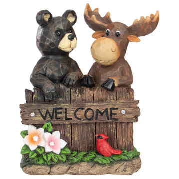 9.5" Black Bear and Moose Outdoor Garden "Welcome" Sign