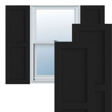 True Fit PVC 2-Equal Flat Panel Shutters, Pair, Black, 18Wx75"H