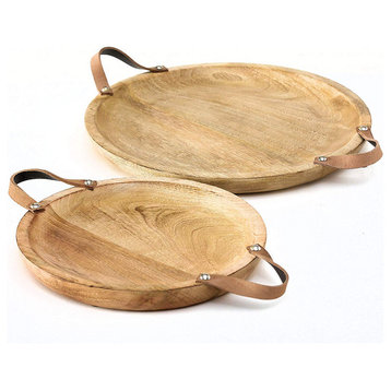 2 Piece Mango Round Board Servers with Leather Handles