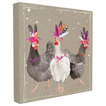 Fancy Pants Chickens in Headdresses Pow Wow Stretched Canvas Wall Art, 17"x17"