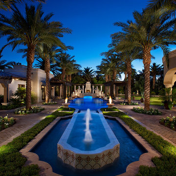 Valencia Backyard Fountain and Pool Courtyard