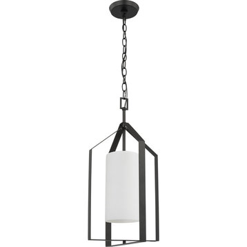 Vertex Collection One-Light Matte Black Etched White Contemporary Foyer Light