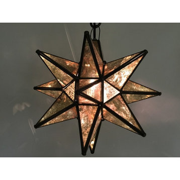 Moravian Star Light, Antique Glass With Bronze Trim, 10" Diameter, With Mount Ki