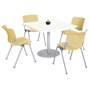 KFI 42" Square Dining Table - White Top - Kool Chairs - Yellow
