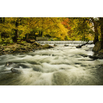 Modern Rustic Art: Waterfall in the Autumn Landscape Photo Unframed, 18" X 24"