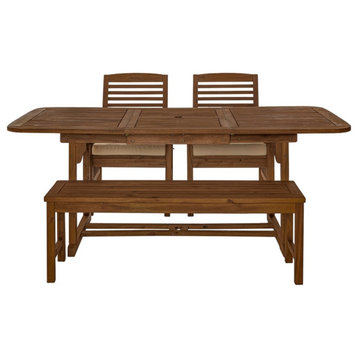 4 Piece Wood Patio Dining Table Set - Dark Brown