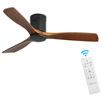 52" Solid Wood Ceiling Fan and Remote Control Reversible Blades, Matte Blck