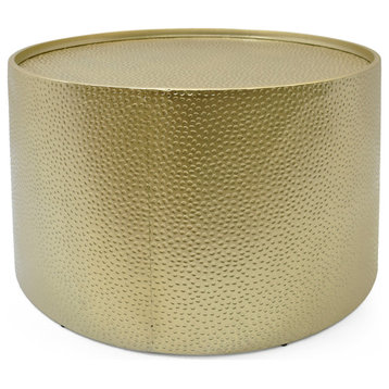 Rache Modern Round Accent Table With Hammered Iron, Gold