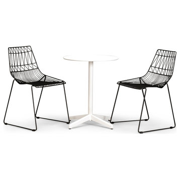 Ace 3 Piece Dining Set with Matte White Table, Matte Black