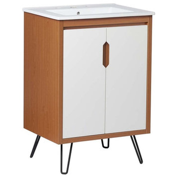 Modway Energize 24" MDF and Particleboard Bathroom Vanity in Cherry/White
