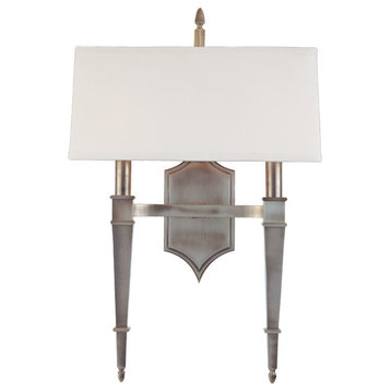 Norwich, Two Light Wall Sconce, Polished Nickel Finish, Faux Silk Shade