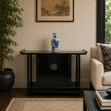 Chinese Black Lacquer Altar Point Edge Narrow Slim Side Table cs7790