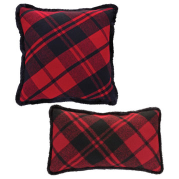 Plaid Pillow, Set of 2 15"Sq, 20"Lx11.5"H Polyester