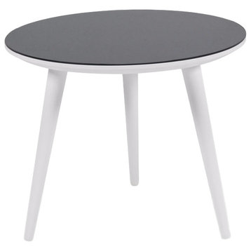 ESSAI Round End Table, Black Top/White Legs