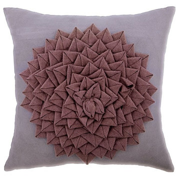 Origami Flower Lavender Purple Suede Wool 26"x26" Pillow Cover, Flowerbed