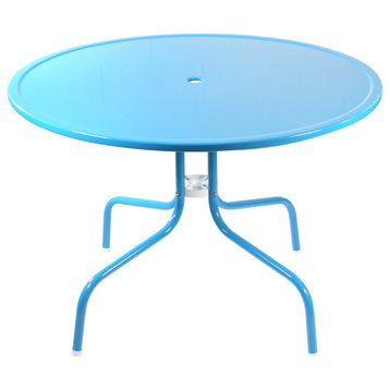 39.25" Outdoor Retro Metal Tulip Dining Table Turquoise Blue