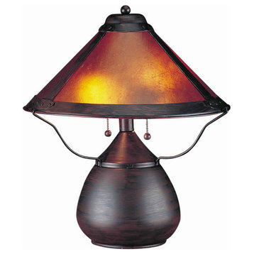 Pot Bellied Metal Body Table Lamp With Conical Mica Shade, Bronze