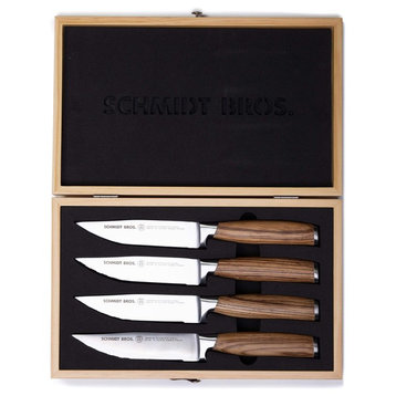 Schmidt Brothers Cutlery Zebra Wood Jumbo Steak Knife in Wood Gift Box, Set of 4