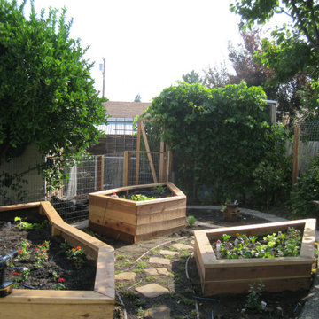 Backyard with Artistic Garden Beds & Custom Chicken Coop