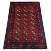 Red Geometric Design Hand Knotted Afghan Khamyab Bokara Wool Mat Rug, 2'8"x4'0"