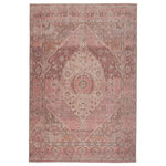 Jaipur Living - Machine Washable Ozan Medallion Pink and Burgundy Runner Rug, 5'x7'6" - The Kindred collection melds the timelessness of vintage designs with modern, livable style. In faded tones of dusty pink, warm tan, plum, and beige, the statement-making Ozan rug ground spaces with luxe appeal and a classic center medallion motif. This low-pile rug is made of soft polyester and features a stunning, Old World-inspired digitally printed design.